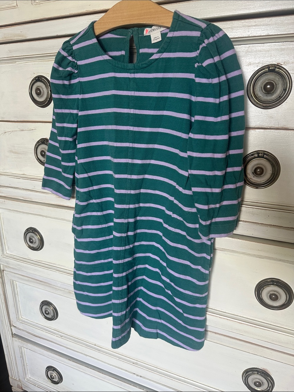 Crewcuts Teal and Lavender Striped Casual Dress With Pockets